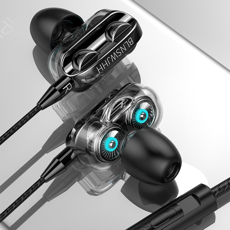 Earphone In-Ear Stereo 4D Super Bass dengan Mic + Kabel Jack 3.5mm - Type Sport / Headset Gaming Hea