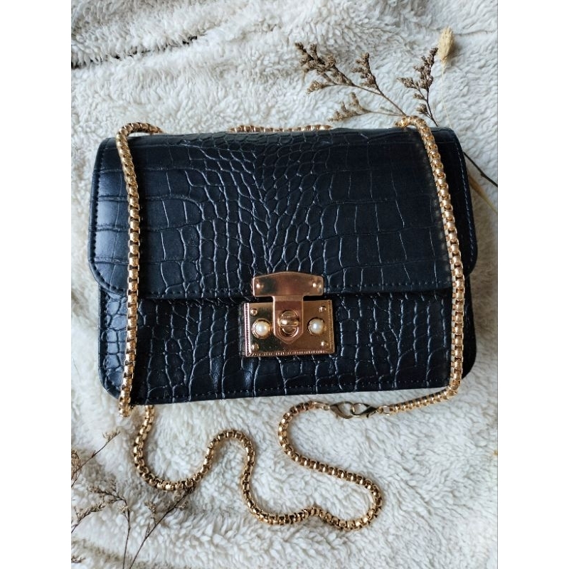 Tas Selempang wanita Croco tali rantai / Tas selempang Croco Bubu