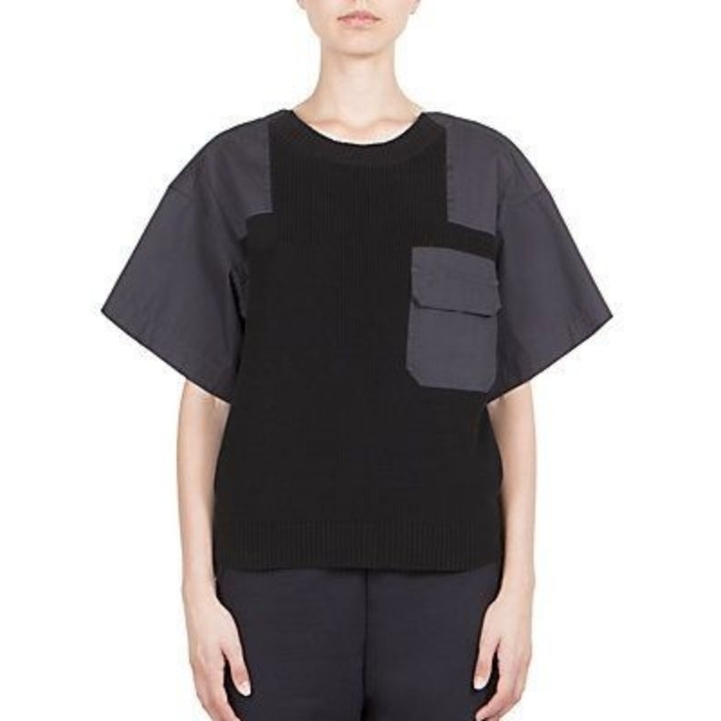 SACAI LUCK mix media (knit + nylon tebal) panelled top
