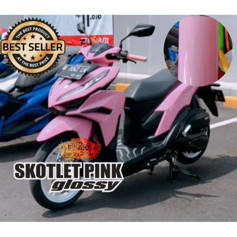 SKOTLET STICKER PINK MUDA MOTOR MOBIL GLOSSY METALIK