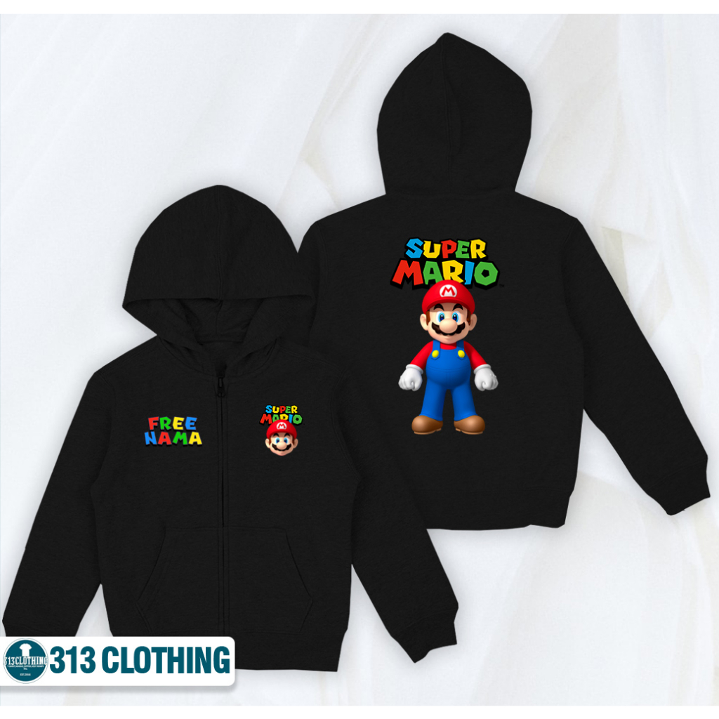 Jaket Hoodie Zipper Anak Super Mario Bros Hoodie Anak Mario Gratis Nama