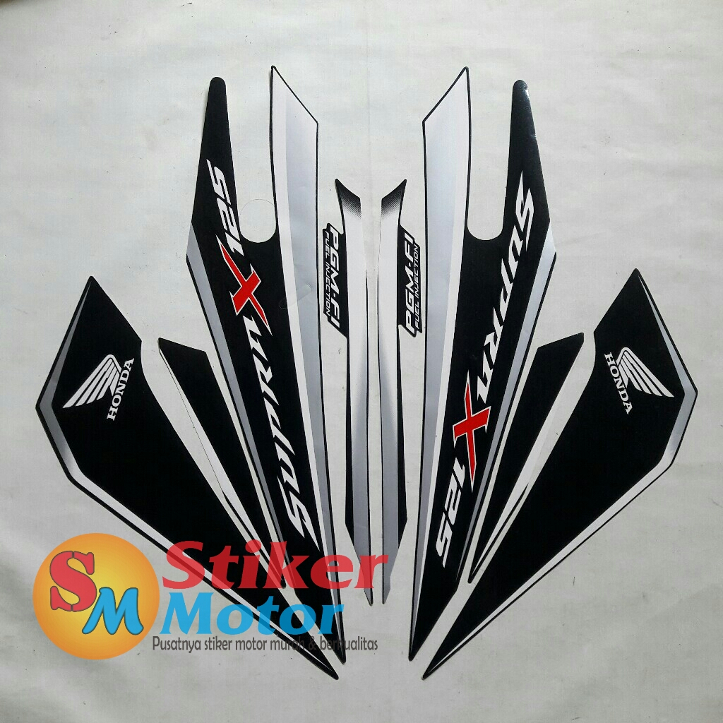 STRIPING STICKER LIS LES POLET BODY MOTOR SUPRA X 125 FI 2017 FULL HITAM-SILVER