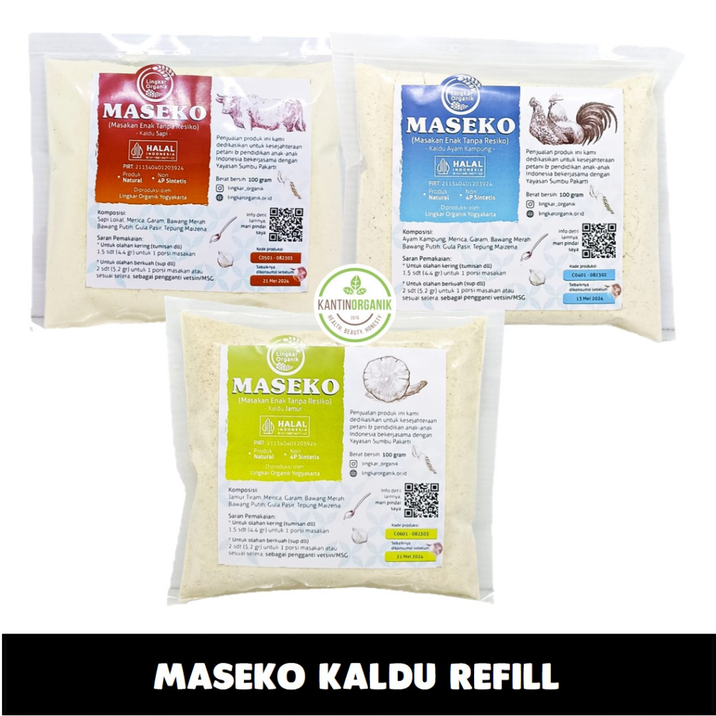 

Kaldu Alami MASEKO Kaldu Ayam Kampung/Sapi/Jamur Refill Non MSG Lingkar Organik