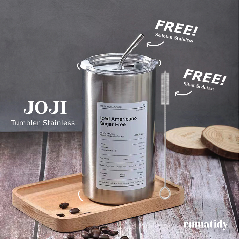 	 【RUMATIDY】JOJI Tumbler Stainless Steel Coffee Tea 360ml 600ml Aesthetic Botol Minum Kopi Teh Gelas Cup Estetik Simple Elegant Cangkir FREE Sedotan FREE Sikat Sedotan	