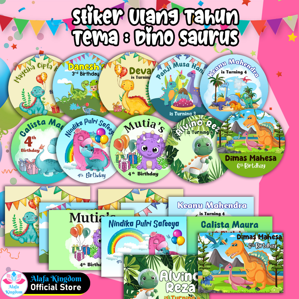 Alafakingdom Stiker Ulang Tahun Ultah Dino Saurus Label Birthday Dino Custom