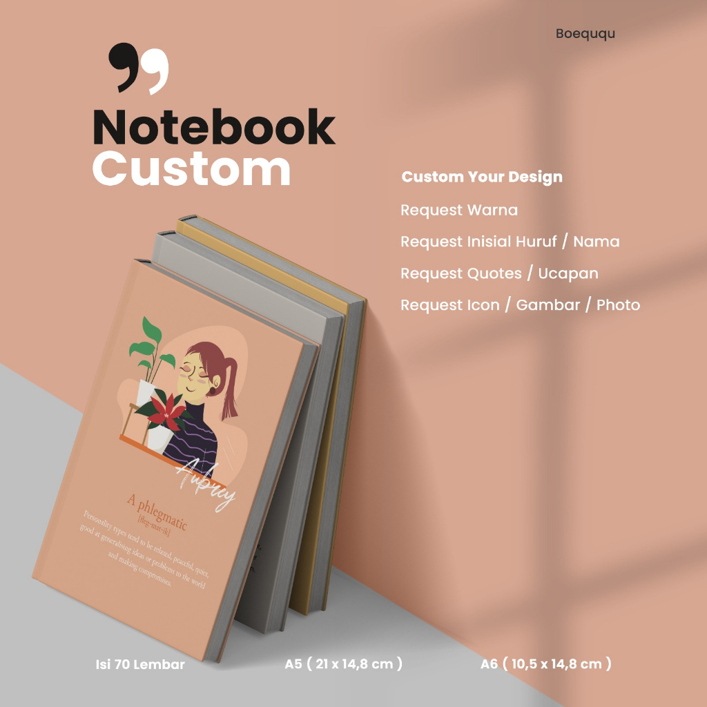 

BOEQUQU - [Personality Design] Buku Catatan Custom Nama Warna Quote / Notebook A5 A6 - Isi 70 Lembar