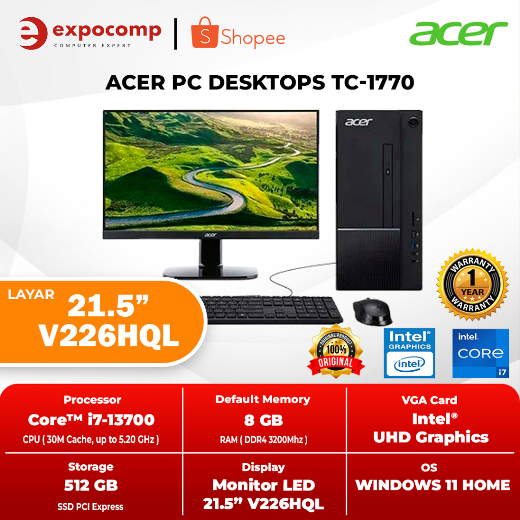 ACER PC DESKTOPS TC-1770 CORE i7-13700 8GB 512GB W11+OHS2021