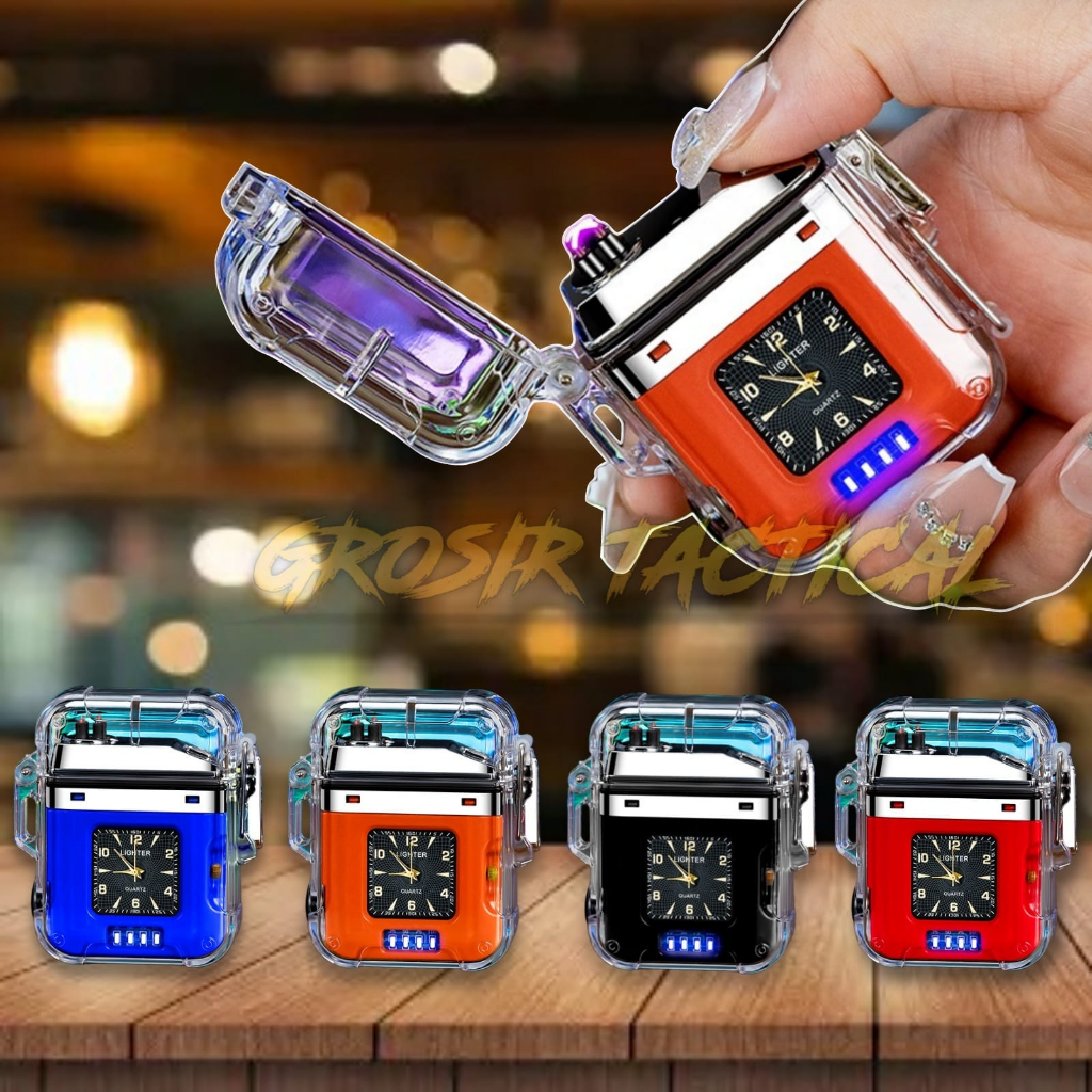 Korek K35 Korek Api Elektrik Korek Cas USB Tipe C Korek Senter+Jam korek Electrik Anti Air Korek Api