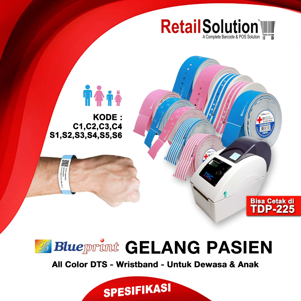 

Stiker Label Gelang Pasien Wristband Thermal - Blueprint 25x270 mm