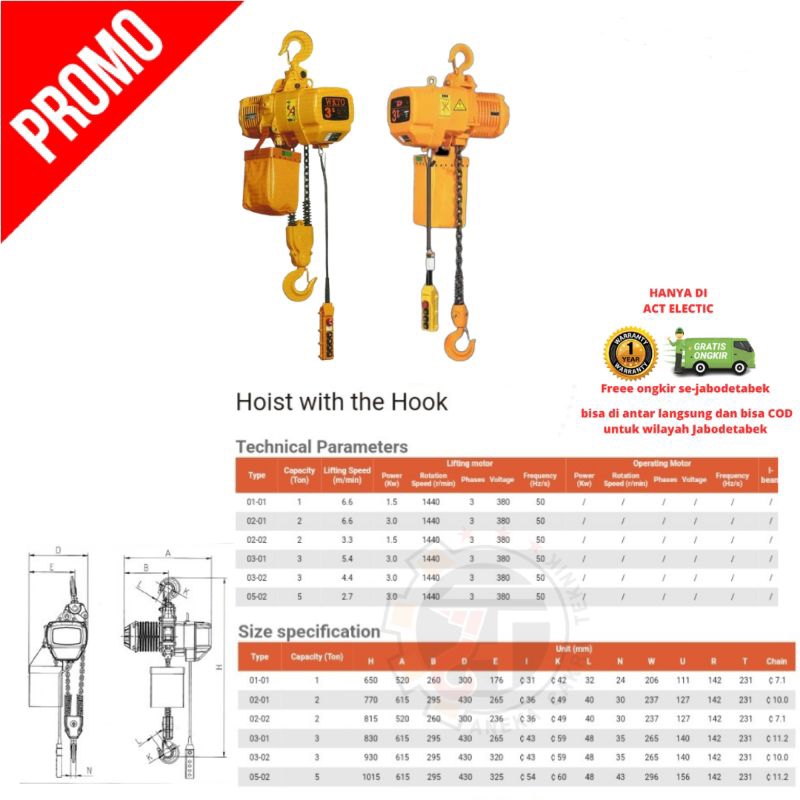 Electric chain hoist 1 ton x 6 meter WEKA germany