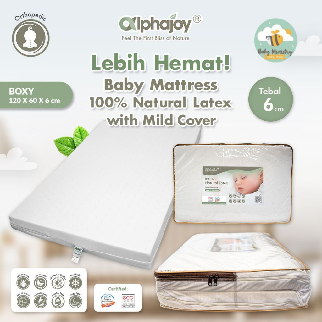 Alphajoy - BOXY Mattress 100% Natural Latex (120 x 60 x 6 cm) 100% Natural Latex with Mild Cover / G