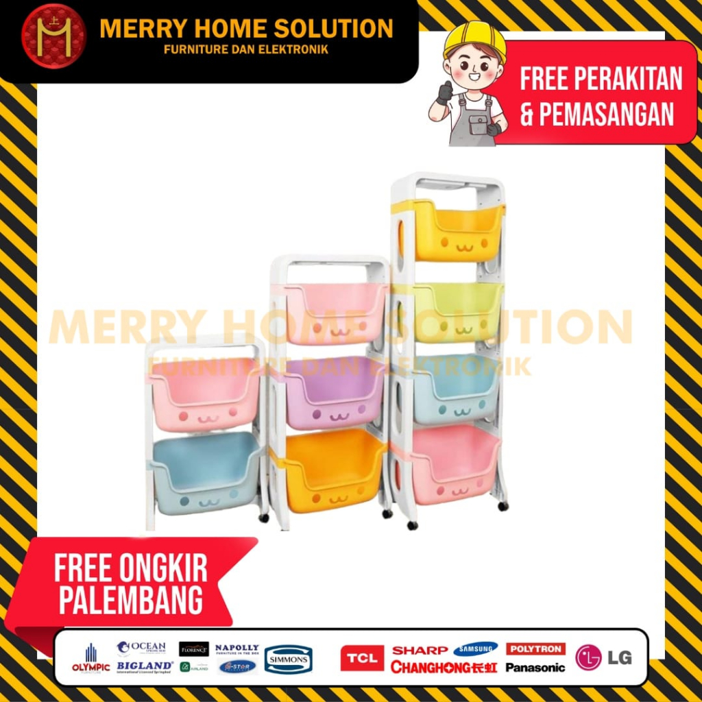 Rak dapur plastik rak dorong roda serbaguna rak susun plastik tingkat karakter