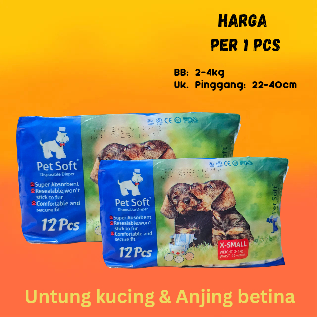 PAMPERS KUCING DAN ANJING BETINA PAMPERS HEWAN UKURAN X-SMALL KECIL SUPER KECIL HARGA PER PCS