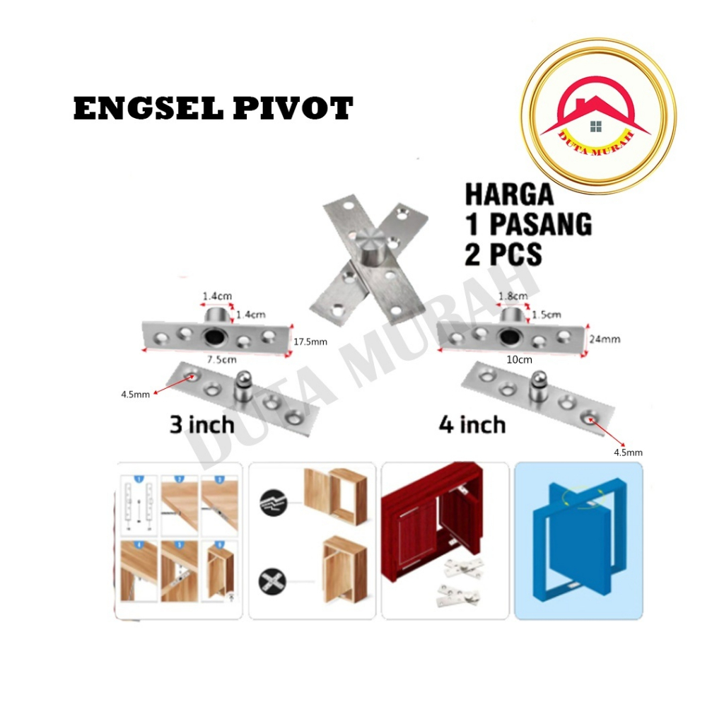 Engsel Pivot Jendela Stainless Steel Kecil Engsel Pivot Putar 360 Derajat Putar Tengah (2 Pcs)