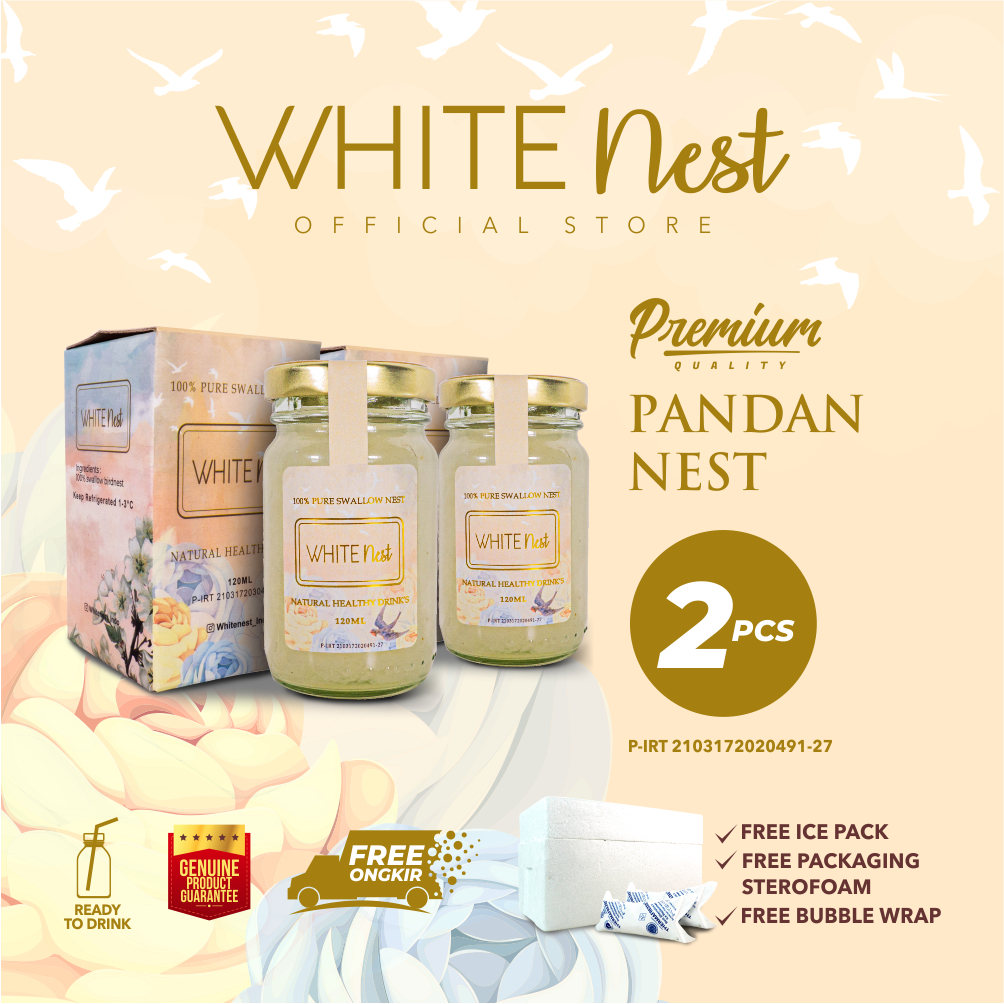 

Minuman Sarang Burung Walet White Nest Pandan Nest 2pcs - 100% Pure Swallow Nest - Ready To Drink - Freshly Homemade