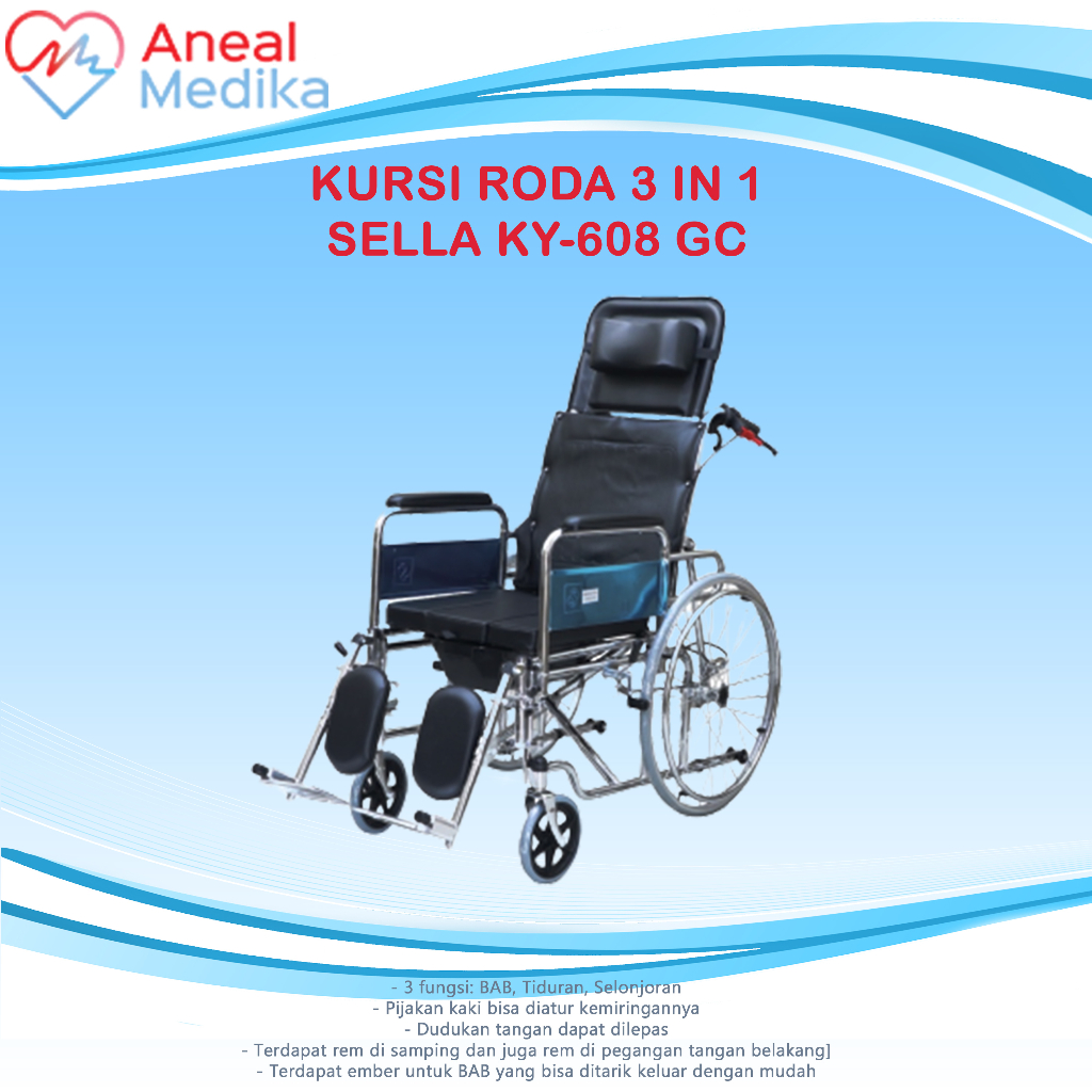 Kursi roda serbaguna - Kursi Roda 3in1 - Sella Kursi Roda 3in1 - KY 608 GC - Kursi Roda BAB