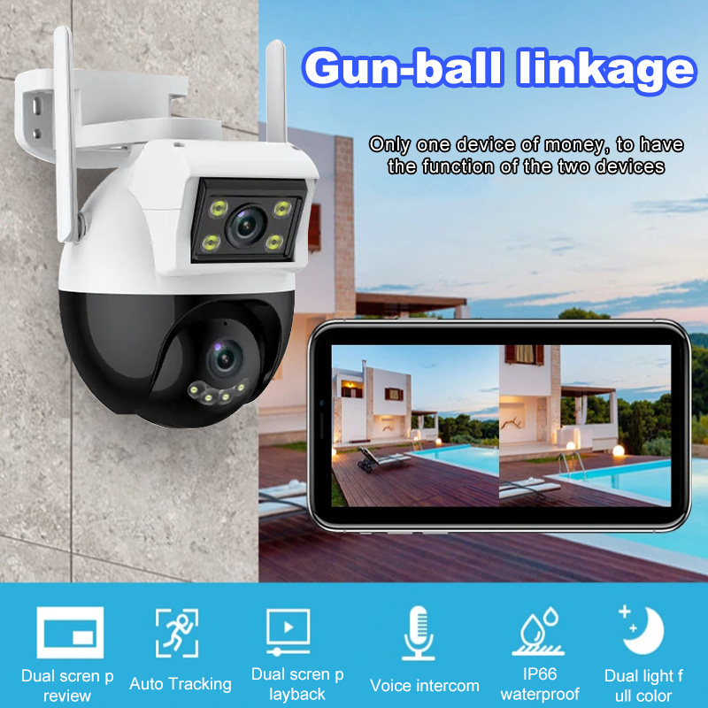 NEW Outdoor CCTV WIFI Dual Lens 8mp IP Camera CCTV Waterproof Outdoor Dual Screen PTZ 360° Derajat