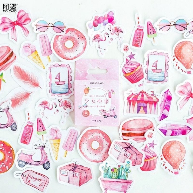

KIYOWO 1 BOX 46 PCS STICKER AESTHETIC CUTE CHERRY DECO SCRAPBOOK
