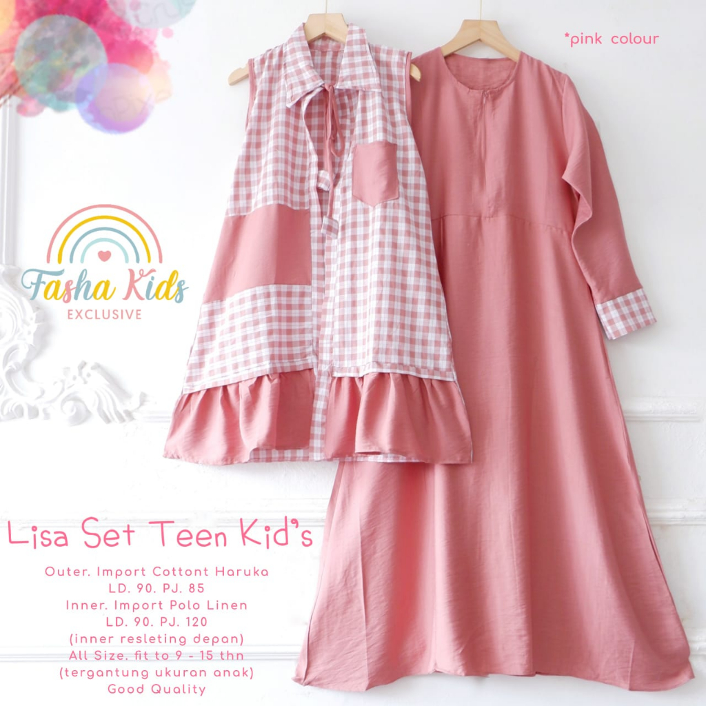 LISA SET TEEN KIDS MAT KARUN HARUKA MIX POLO LINEN DRES ANAK POLOS KOMBI KOTAK KOTAK GAMIS ANAK USIA