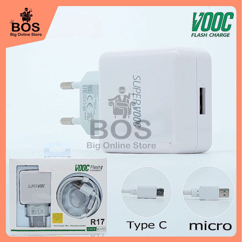 BOS - Charger Oppo R17 Micro Usb/Type C Fast Charging | Cas Casan TC SUPER VOOC Oppo F9 F7 F5 F1S F1