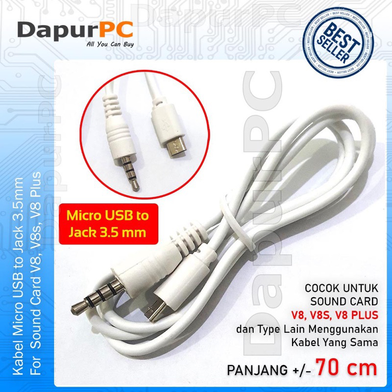 Kabel Micro USB to Jack AUX 3.5mm Untuk Sound Card V8 V8s V8 Plus V9 Taffstudio