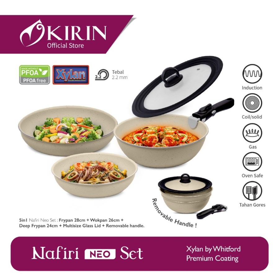 Wajan Penggorengan Kirin Nafiri Frypan Frywok Cookware Set Glass Lid Neo Series