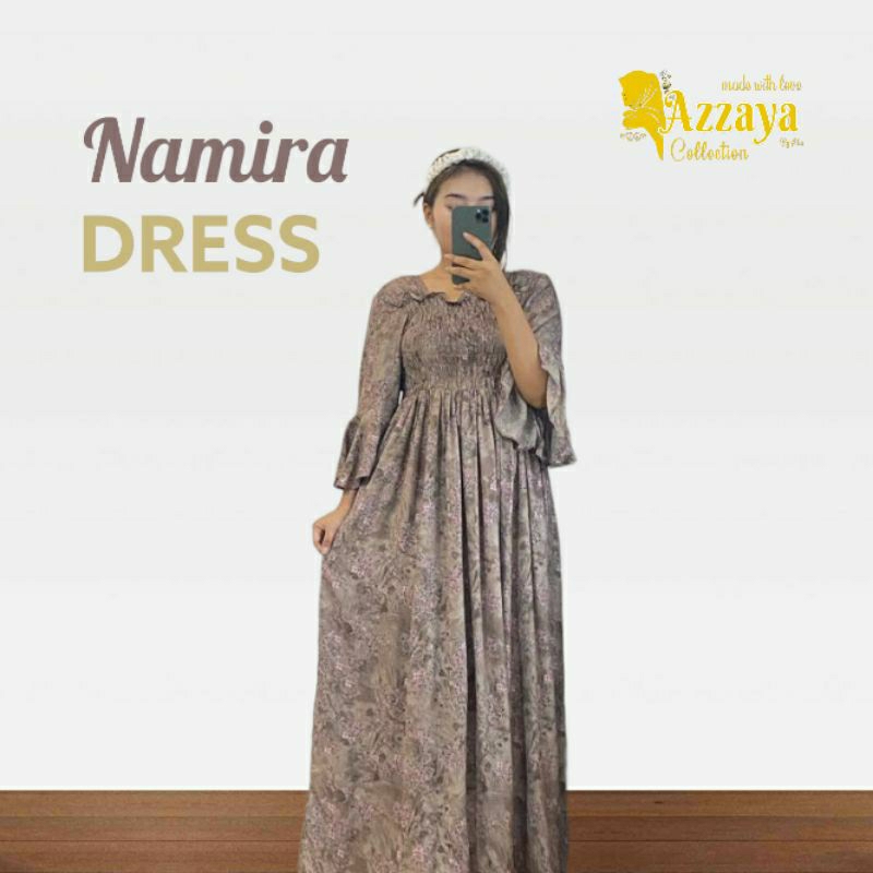 MAIZAYA - NAMIRA DRESS - Smocked Dress Motif Cantik - Summer Dress Kekinian - Dress Kerut Lengan Lon