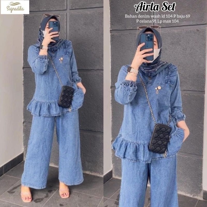 READY JS. AIRLA SET 2 ● AIRLA SET  ZARA SETELAN JEANS WASH