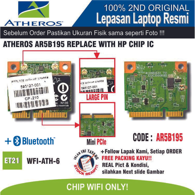 ET21 WFI-ATH-6 WiFi Chip ATHEROS AR5B195 REPLACE WITH HP CHIP IC