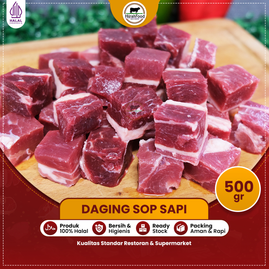 

Hijrahfood Daging Sapi Potongan Dadu 2.5 x 2.5 Cm Import AUS Fresh Frozen Untuk Sop Rawon Soto 500 Gram Segar Berkualitas Bersih Higienis