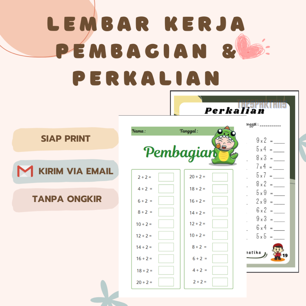 50 Halaman Latihan Pembagian & Perkalian Siap Cetak - Printable Worksheet Perkalian Pembagian