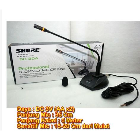Mic Conference/Podium Shure SH 20A/SH20A Microphone Meja