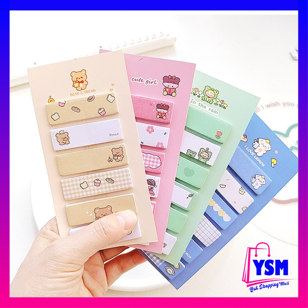 YSM Sticky Notes Lucu 6IN1 Tempelan Kertas Catatan 120 Lembar Notes Kertas Tempel Karakter Bear Frog Girl Pembatas Buku Cute Imut Penanda Buku Memo Stick Stationery Memo Pad Convenience Cute 6 IN 1