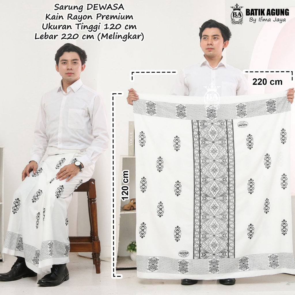 Agung Sarung Batik Putihan Sarung Batik Seragam Putih Sarung Pekalongan Pria Rayon Premium