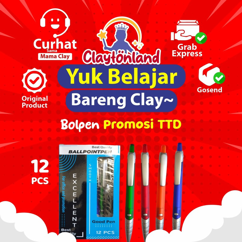 

(1Pack Isi 12pcs) Pulpen Promosi / Pen Plastik Polos Warna Warni / Ballpoint Promosi Souvenir