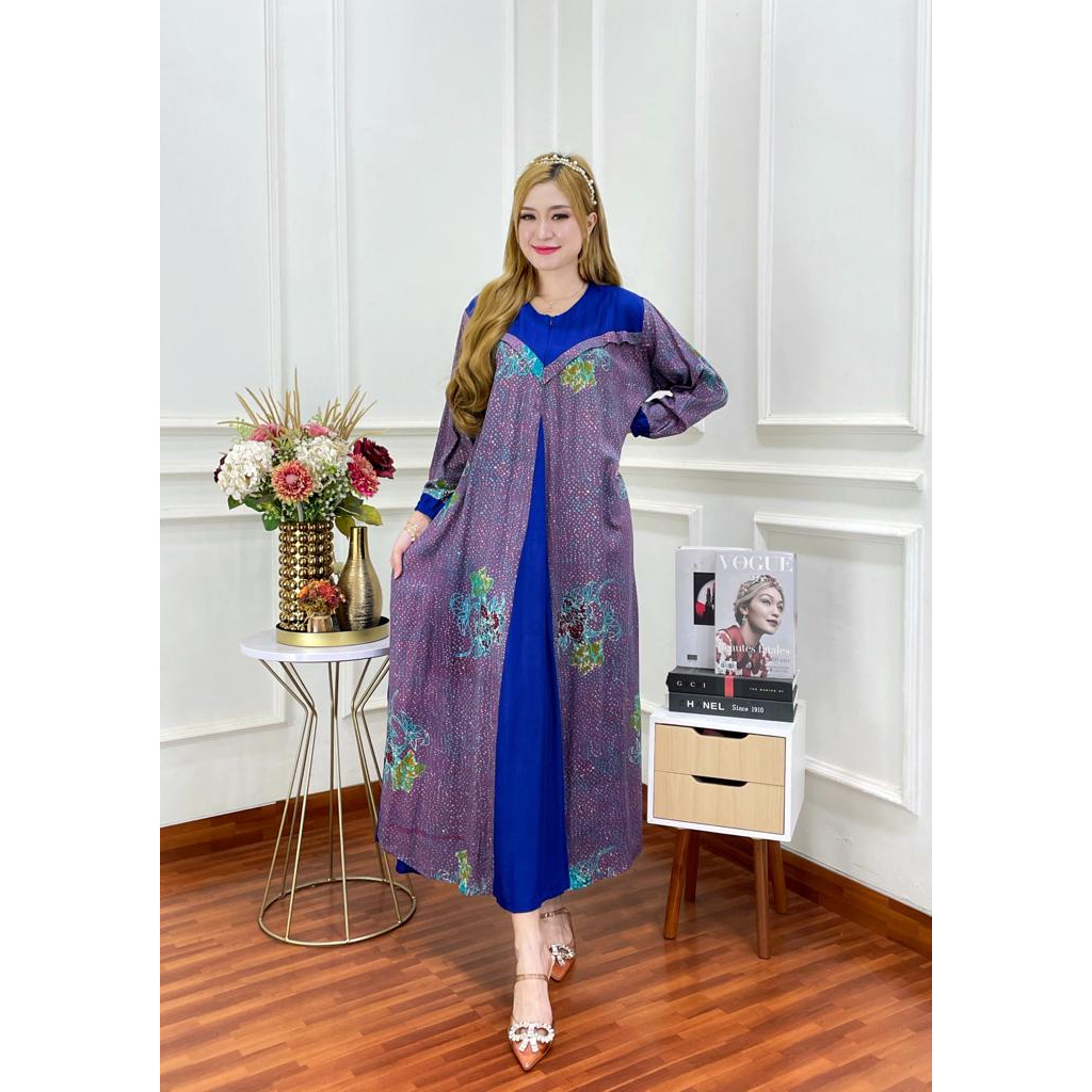 gamis batik rayon premium jumbo kombinasi polos jumbo