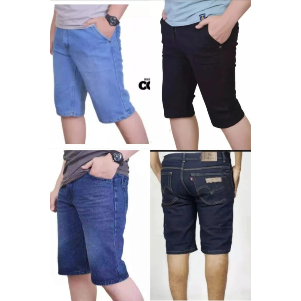 celana pendek pria bawah lutut TURUN HARGA - Celana Pendek Jeans Denim Dewasa Pria Termuraha/ Celana