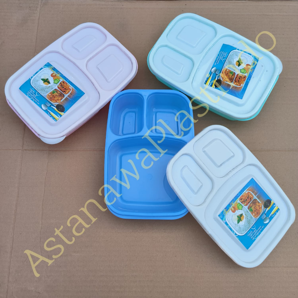New Cornelius lunch box kotak bekal nasi anak sekolah plastik sekat 3 warna foodgrade