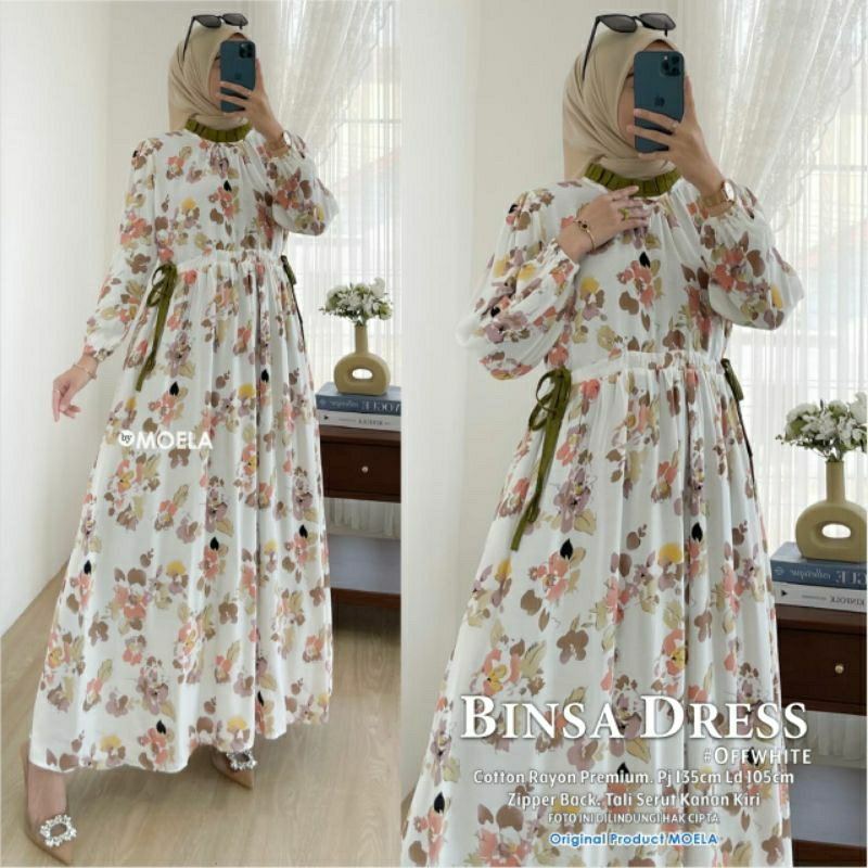 BINSA DRESS COTTON RAYON ZIPEE BACK MOTIF BUNGA DRESS MUSLIM