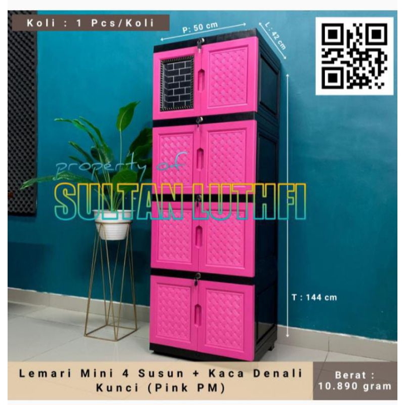 lemari plastik kaca 4 susun