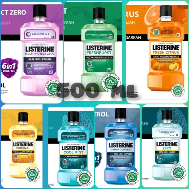 LISTERINE Antibacterial Mouthwash 500ml Terumurah-Cool Mint-Tartar Control-Siwak