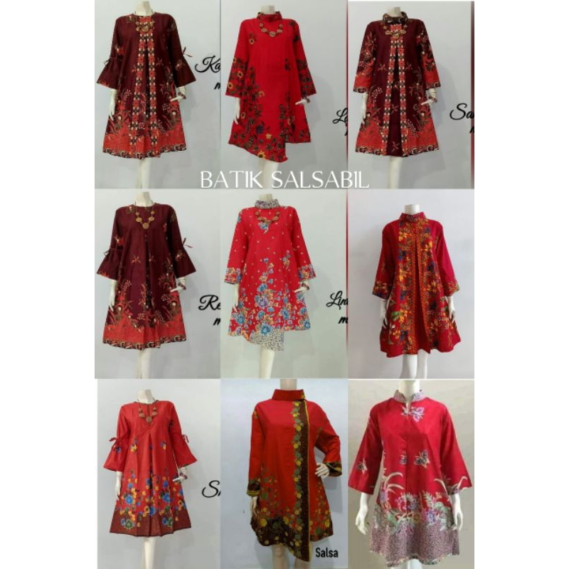TUNIK BATIK ATASAN KERJA WANITA MASA KINI WARNA MERAH WARNA MAROON