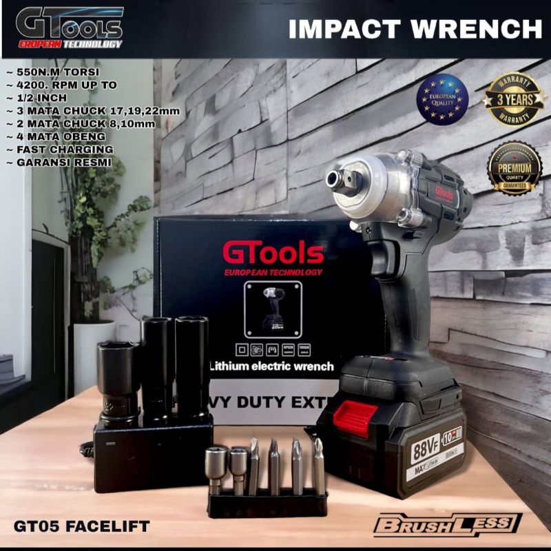 impact wrench 88V GTOOLS GT05 facelift mesin pembuka baut ban mobil motor CVT baterai