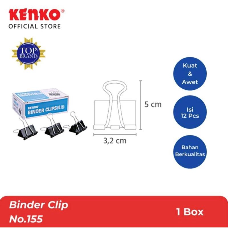 

penjepit kertas binder clip kenko 155 3.2mm preloved 1pax 15 pcs