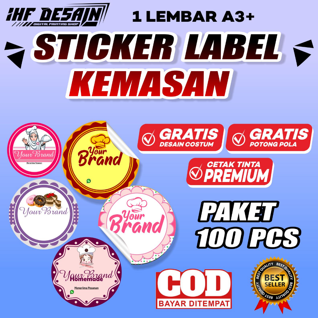 

PAKEET 100 PCS CETAK STICKER LABEL KEMASAN CUTTING FREE DESAIN