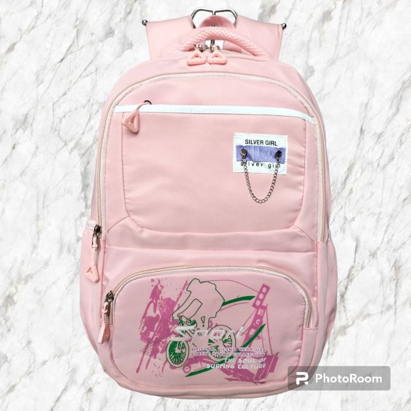 Tas Ransel Backpack Sekolah Anak Perempuan Silver Girl Original Surfing New Silver girl