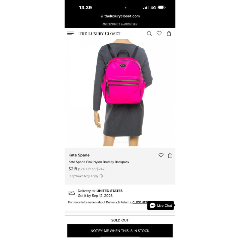 TAS KATE SPADE LARGE BRADLEY BACKPACK WILSON ROAD PINK RADISH PRELOVED BUKAN MK LITA GENTLE CHARLES 