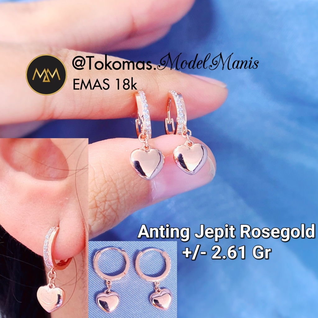 Anting Jepit Love Emas Rosegold 750 kadar 18k