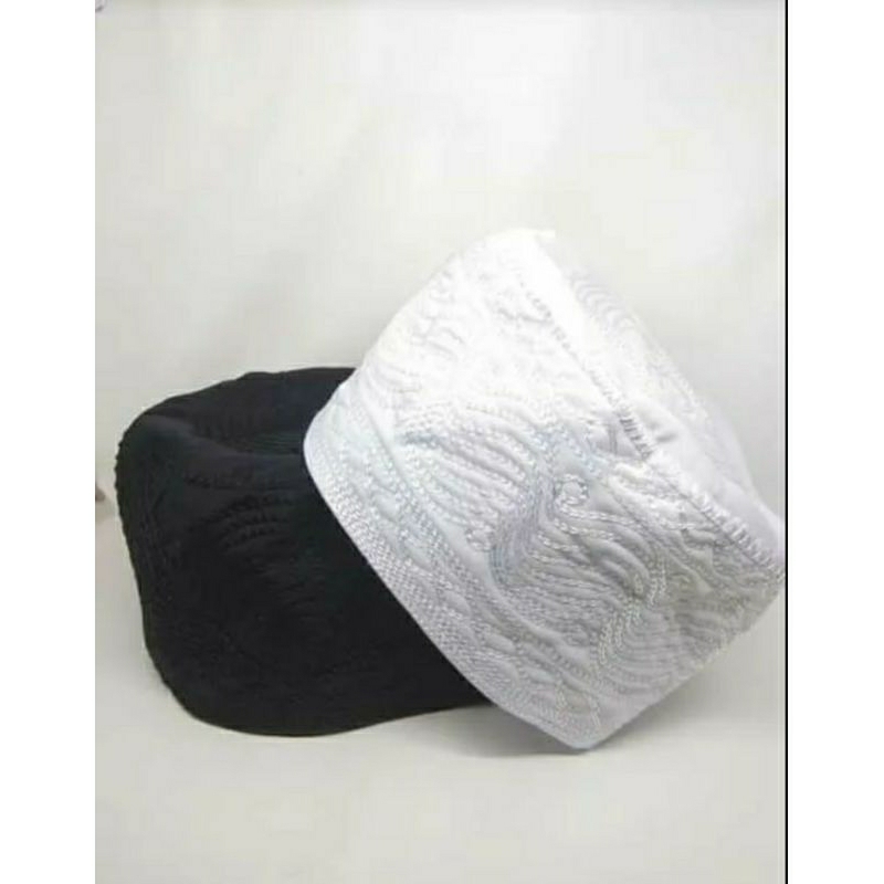Peci kopiah haji madinah polos & jaring putih & hitam