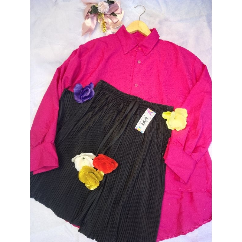 kemeja fuchsia/pink fanta set kulot plisket lidi setelan wanita hijab murah berkualitas terbaru ootd